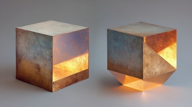 Cube perspective 3d geometry isometric symmetry inversion rotation viewpoint depth concept, abstract cube shown in direct and reverse perspectives with spatial transformation, optical illusion, design