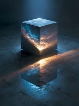 Cube perspective 3d geometry isometric symmetry inversion rotation viewpoint depth concept, abstract cube shown in direct and reverse perspectives with spatial transformation, optical illusion, design