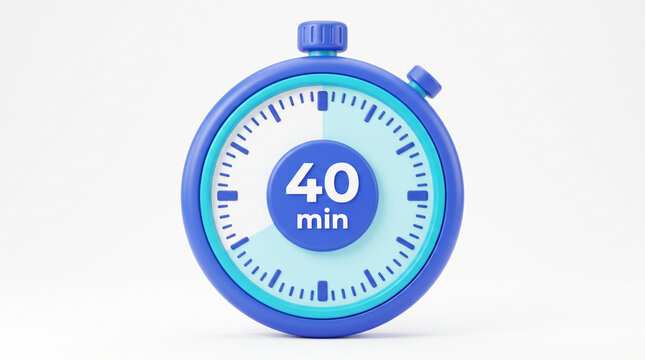 Blue 3D stopwatch timer icon showing forty minutes countdown duration