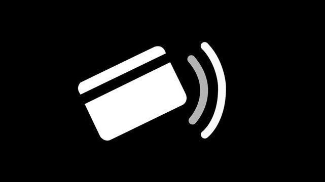 Minimalist white contactless credit card icon with wireless signal waves for tap to pay, NFC payment, contactless transaction, banking app, checkout portal