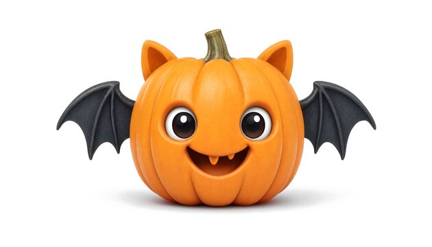 Cute orange pumpkin character with bat wings and a happy smiling face