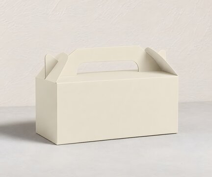 Blank cream colored gable top box mockup on a light gray surface