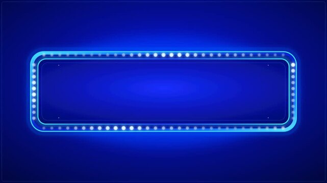 blue cyan neon light frame with glowing marquee border animated background loop
