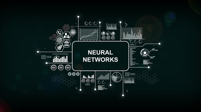 Neural networks digital interface with hud data analytics and infographic artificial intelligence machine learning