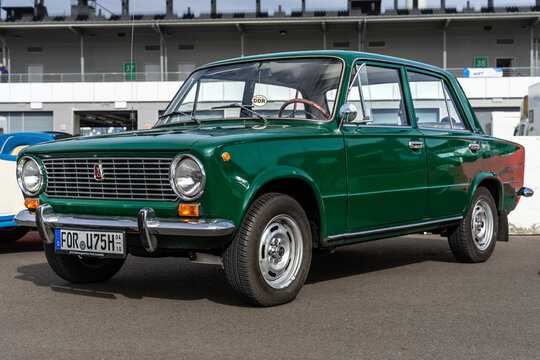 LAUSITZRING, GERMANY &ndash; SEPTEMBER 19, 2026: Green small family car VAZ-2101, 1975. DEKRA Klassik Tage (DEKRA Classic Days).