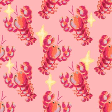 seamless pattern red pink lobster background