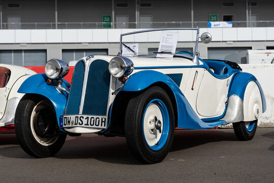 LAUSITZRING, GERMANY &ndash; SEPTEMBER 19, 2026: Blue and white roadster BMW 315/1 Sport, 1934. DEKRA Klassik Tage (DEKRA Classic Days).
