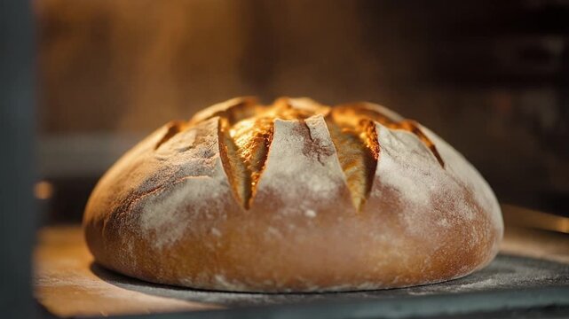 Freshly Baked Homemade Bread Steaming in Oven