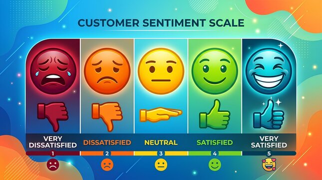 Five level customer sentiment scale with emoji icons.