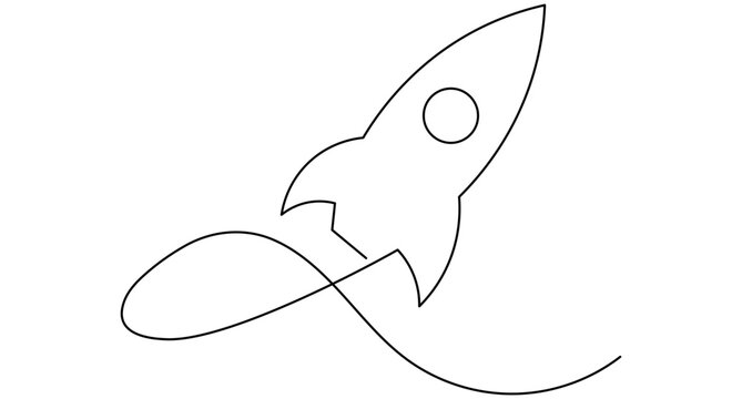 Spaceship rocket continuous one line drawing minimalist space flight outline editable stroke vector illustration