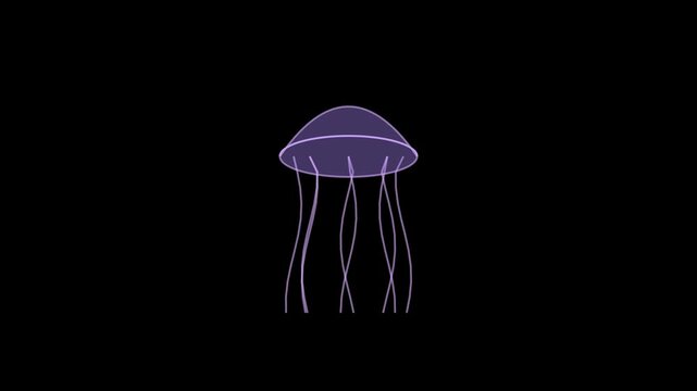 Purple jellyfish swimming animation against a black background