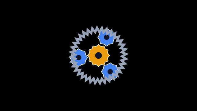 Animated colorful gears rotating and meshing on black background