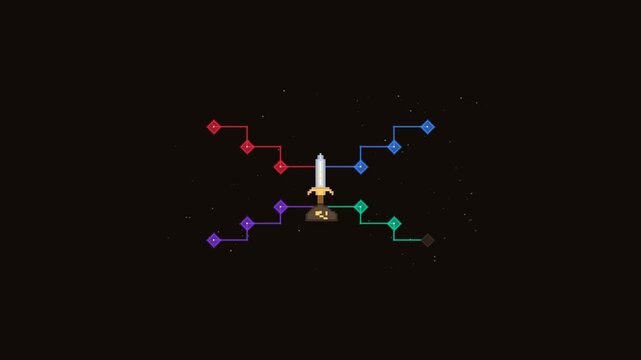 A legendary sword awakens ancient combat power and unlocks a warrior's battle abilities in a classic 16-bit RPG progression system.