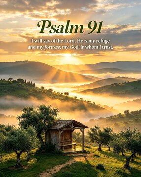 Conceptual Psalm 91 Refuge Golden Sunrise Valley