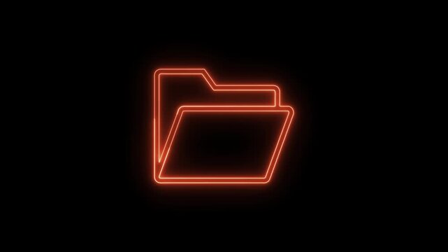 Glowing Neon Orange Open Folder Icon Animation with Fiery Red Light Effect on Black Background
