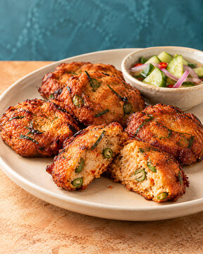 Thai Tod Mun Pla Red Curry Fish Cakes with Cucumber Relish
