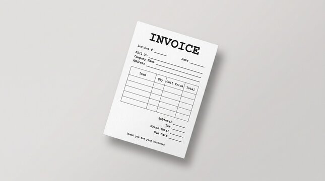 Blank invoice document template for professional business billing purposes.