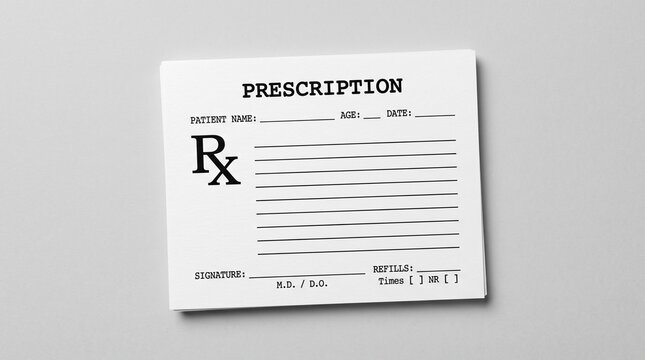 Blank medical prescription pad for doctor medication orders.