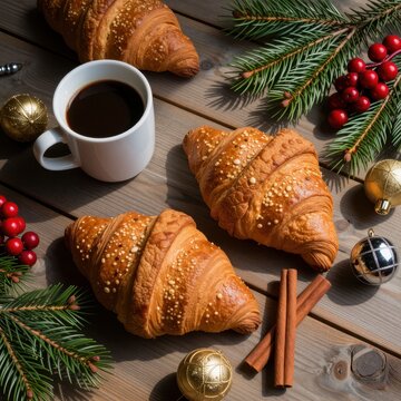 christmas croissant coffee holiday breakfast pastry festive table decoration