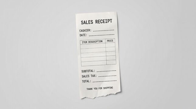 Blank sales receipt template for retail business financial accounting.