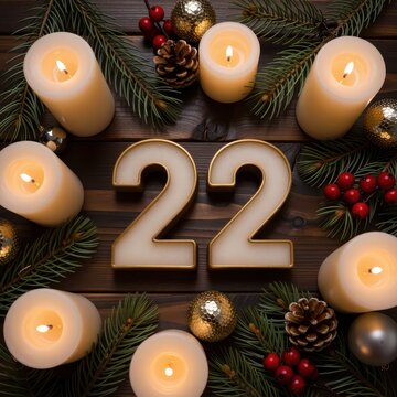 Christmas advent calendar with 22 candles and festive decorations