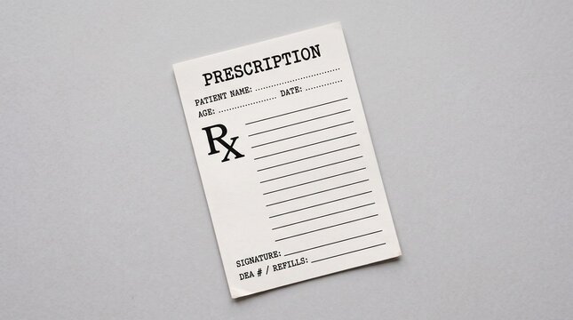 Blank medical prescription pad for doctor patient medication orders.