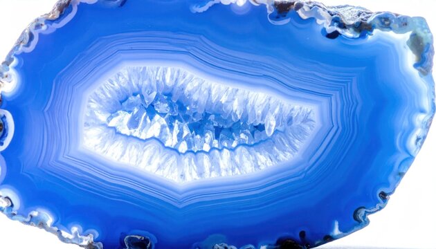 Cross section of blue agate geode crystal slice.