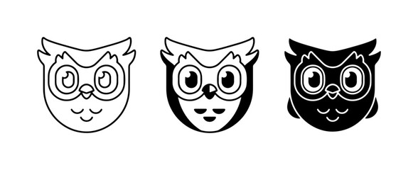 Fototapeta premium Owl face icon glyph and solid for app