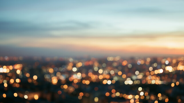  Top-down view of a completely blurred city night scene, showing dense golden and white circular bokeh.