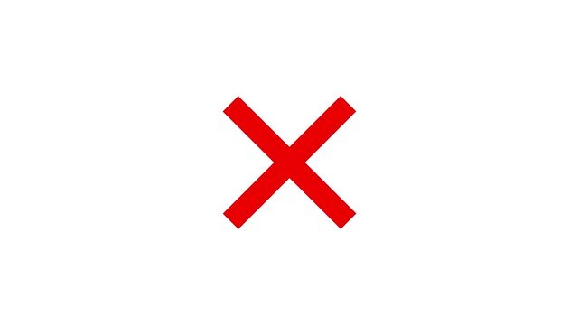 Red cross mark animation on white background. X letter, crossed lines, denial concept, incorrect cross icon animated red x mark for error or rejection. 4K video