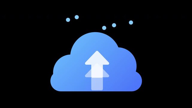 Animated cloud upload icon with rising arrow, transparent background, looping UI element