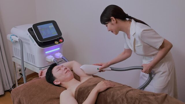 美容サロンで脱毛施術を受ける男性