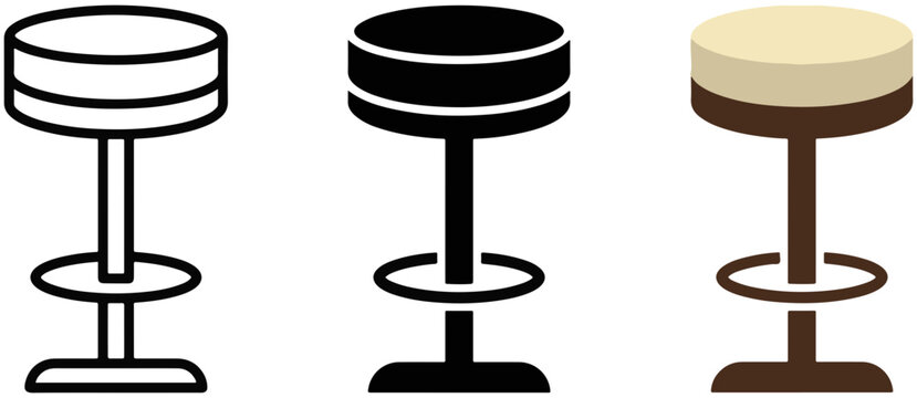 Stool vectors illustrate three different bar chairs rendered in outline, silhouette, and colored styles.