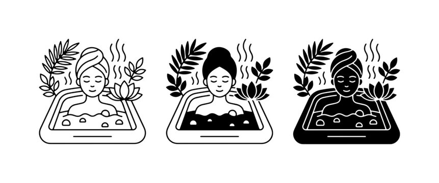 Woman in hot tub icon, solid for spa logo