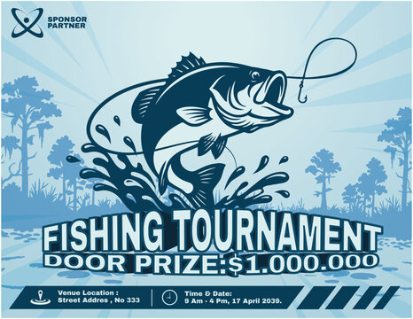 fishing tournament flayer vector template	