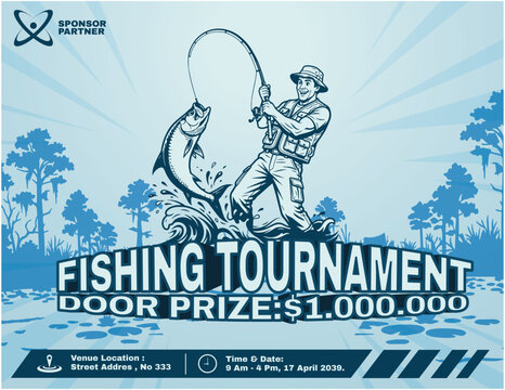 fishing tournament flayer vector template	