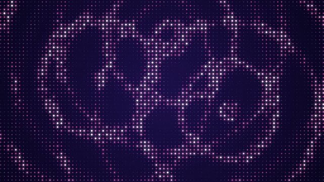 Abstract purple halftone dots forming circular patterns on dark background