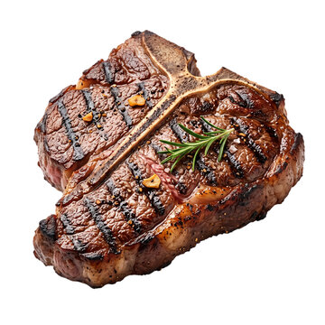 Grilled tbone beef steak seasoned with herbs and spices transparent background