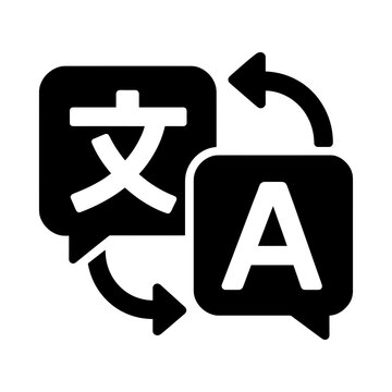 Translation Icon, Black Silhouette Language Translator and Multilingual Communication Symbol, Solid Glyph Vector Illustration