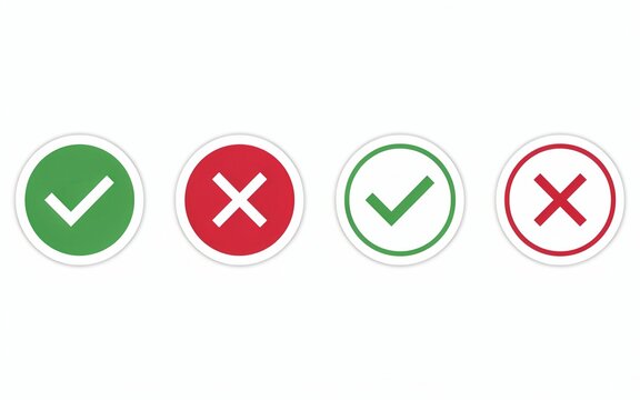 Four circular icons featuring green check marks and red cross symbols for correct and incorrect status indicators on a white background