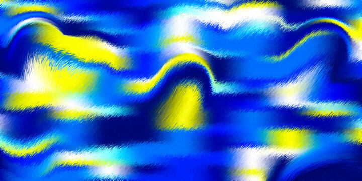 Abstract vibrant blue and yellow textured wave background illustration with glowing dynamic mesh pattern design