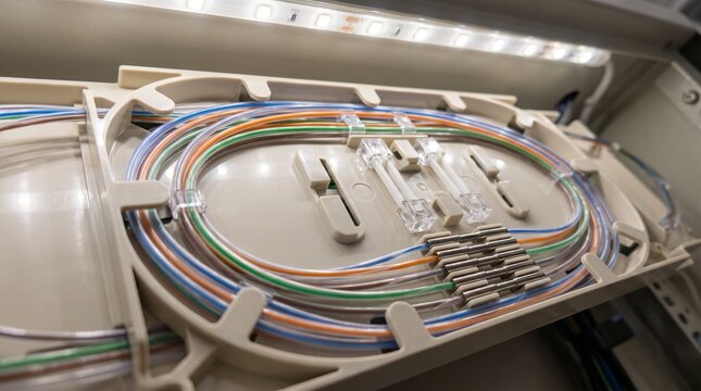 Fiber optic splice tray, fiber optic management, telecommunications and network cable fusion splicing