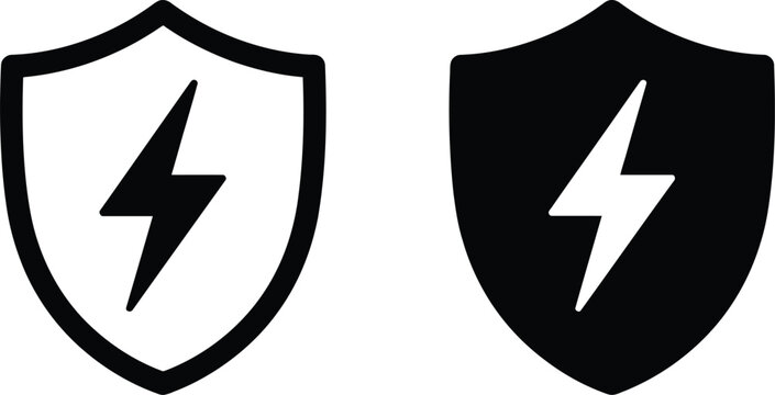 Set of power protection shield icons featuring lightning bolt symbols on protective shields for electrical and energy safety power icon electric