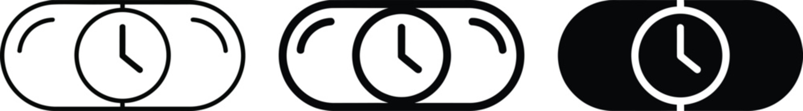 Clock timer toggle switch icons in different styles with time icon interface element app button time management settings switch UI element