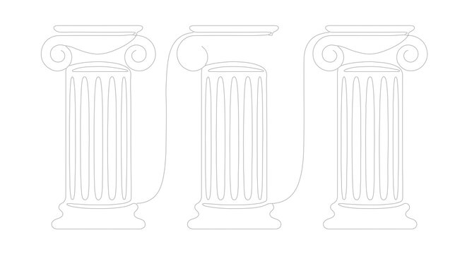 Ionic columns line art set with classical architectural elements for design