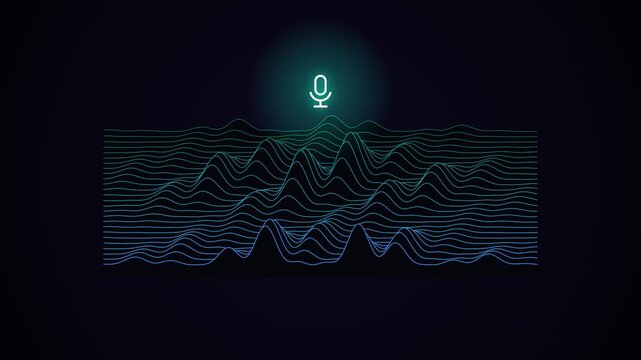 Layered 3D Waveform Terrain With Glowing Voice Mic