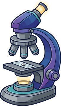Colorful cartoon microscope on a blue surface Vector