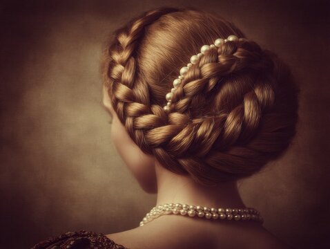 Elegant braided hairstyle viewed from back with soft lighting