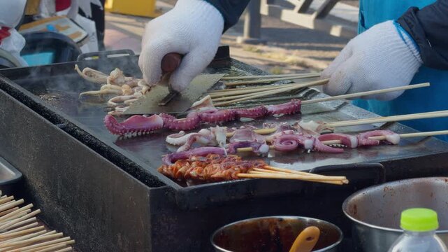 Qingdao Street Food Stall Grilling Fresh Seafood Outdoor Night Market