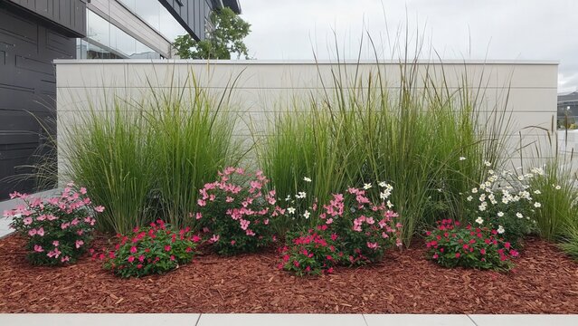 Modern landscape planting with grasses and flowers